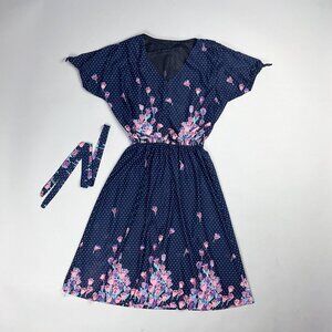 Vintage Floral Navy Midi Dress